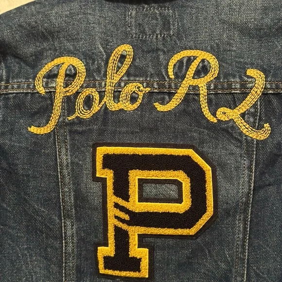 Polo Ralph Lauren Letterman Trucker Denim Jean Jacket Kid’s Size 6 - Picture 1 of 6